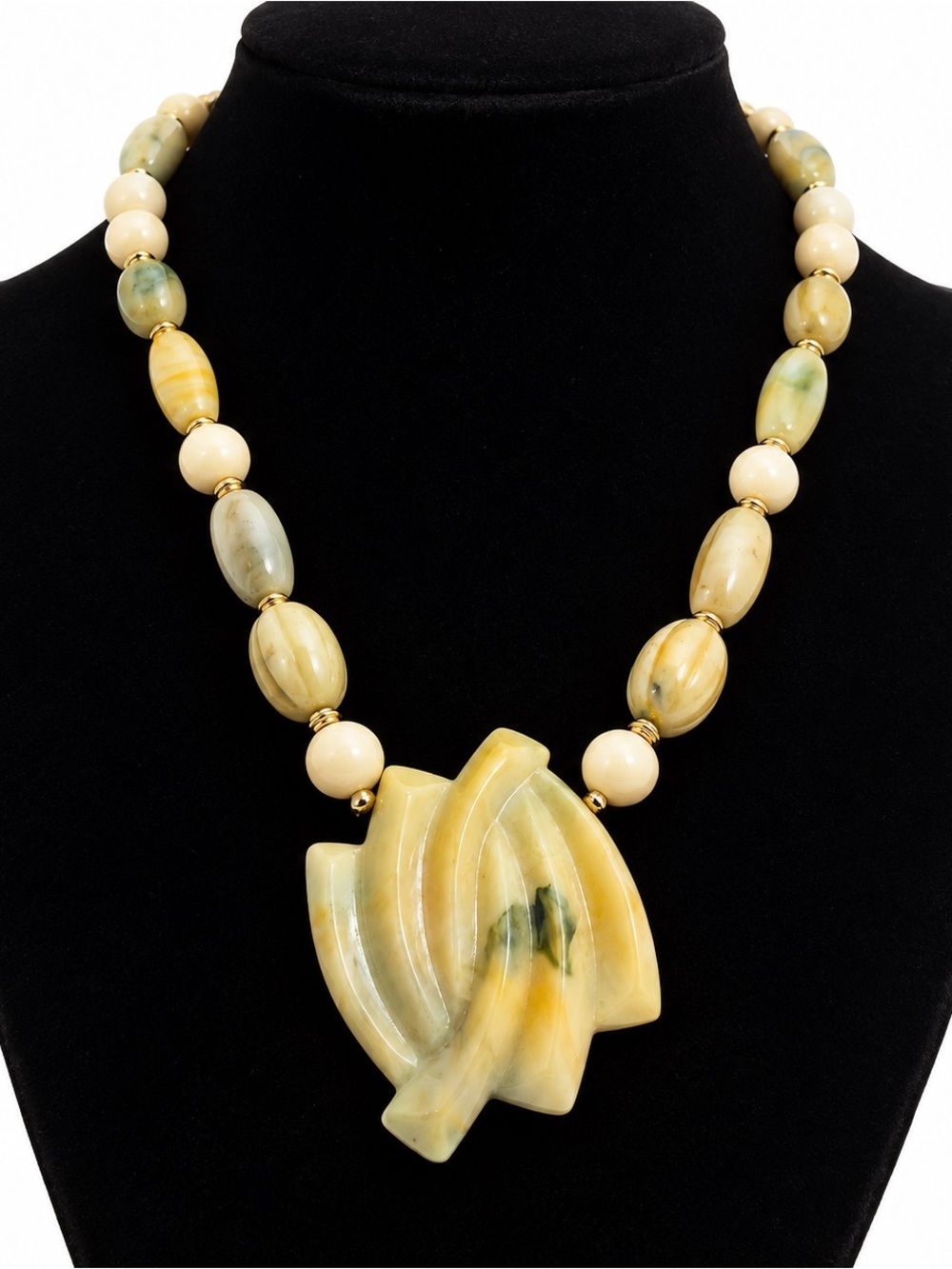 Unbranded Yellow Agate Carved Pendant Necklace